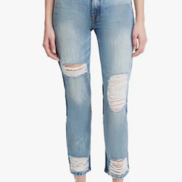 7 For All Mankind 50/50 Ripped High Waist Ankle Straight Leg Jeans. Sz: 28 - Picture 2 of 14